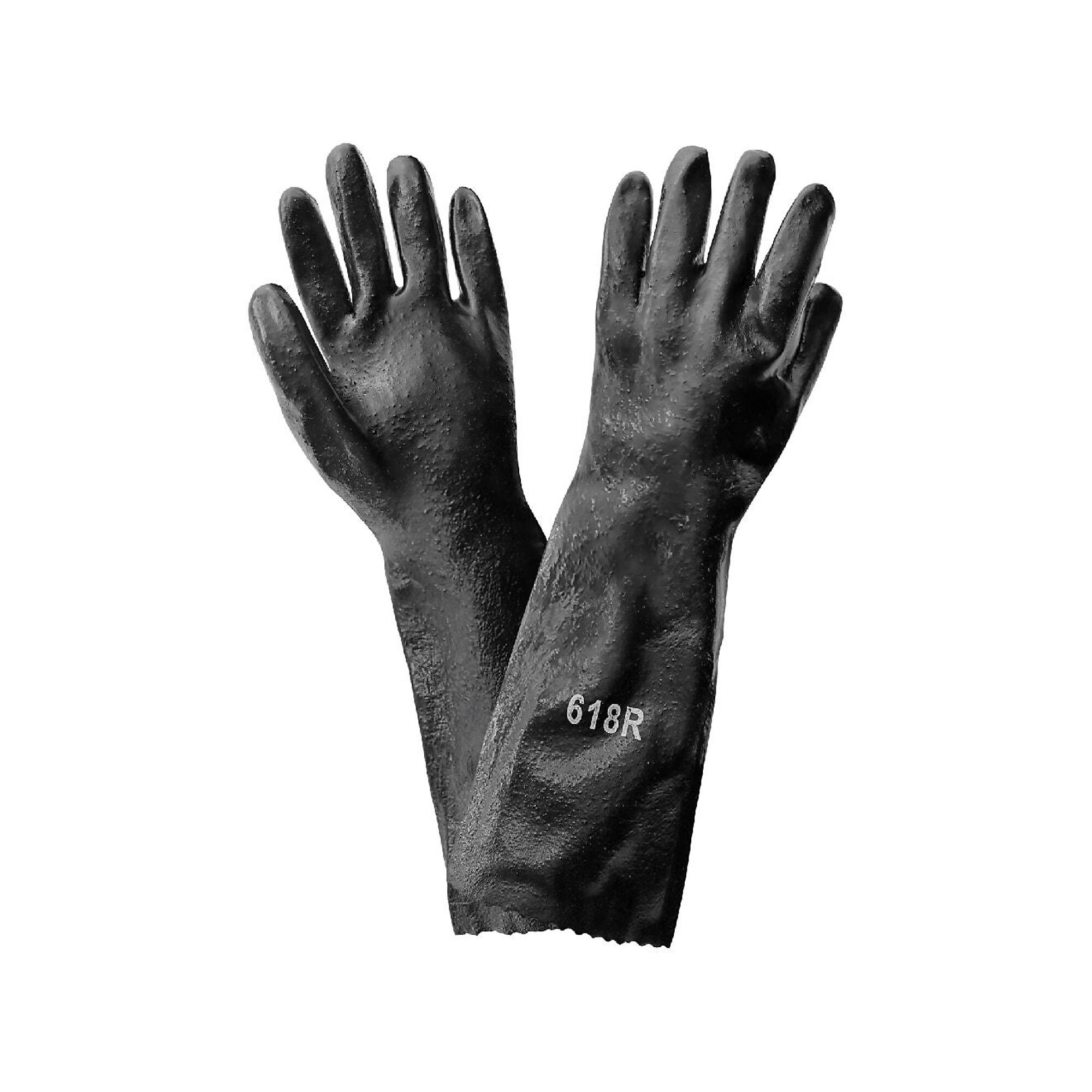 Global Glove 18-Inch Black PVC Chemical Resistant Gloves - 12 Pairs